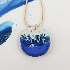 Enamel Pendant in Copper and Enamel with Colourful Glass Pieces.