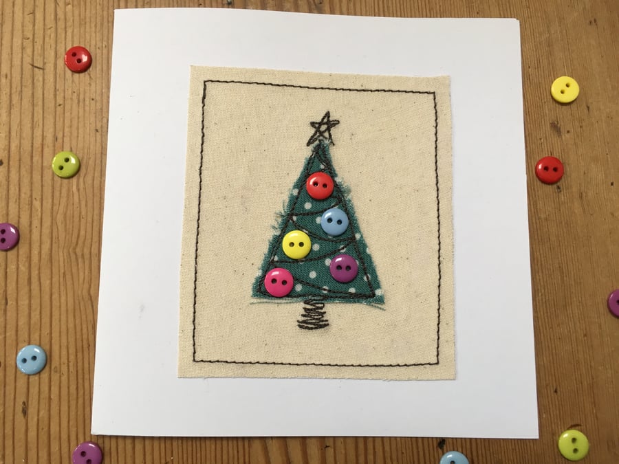 Christmas Card - Embroidered Christmas Tree with buttons