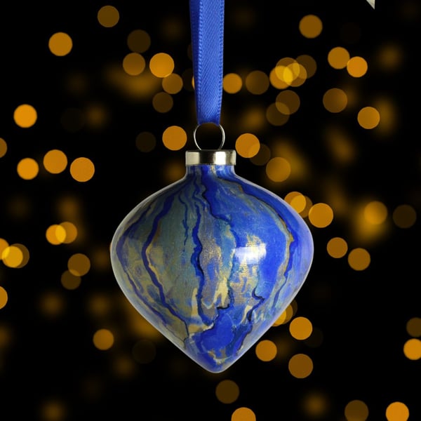 Hand marbled Christmas drop bauble ornament 