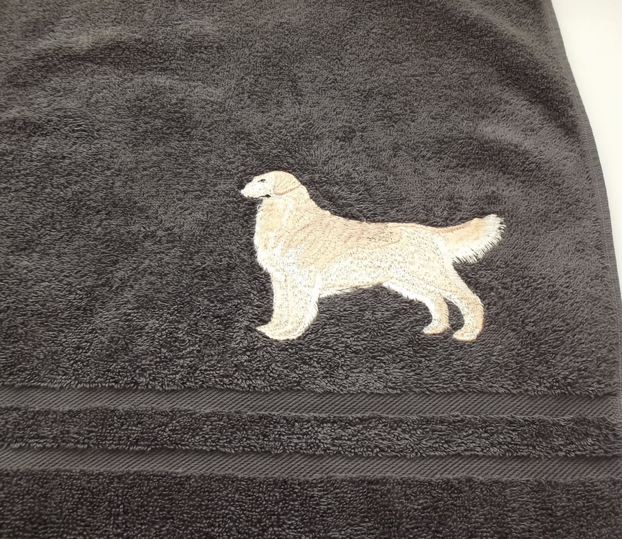 Golden retriever Dog Embroidered Bath Towel. Slate, T12