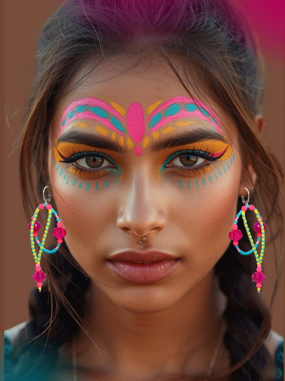 Statement Bright Neon Hot Pink and Turquoise Beaded Dangle Earrings