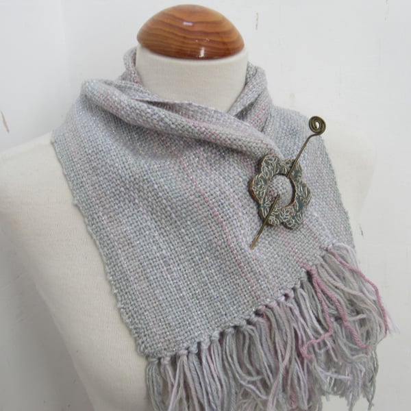 Pearl Grey Handwoven Scrap Scarflette, Cowl