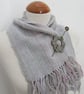 Pearl Grey Handwoven Scrap Scarflette, Cowl - Image 1