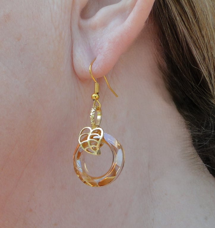 Golden Copper Crystal ring earrings Evening sparkle  rare  Christmas present