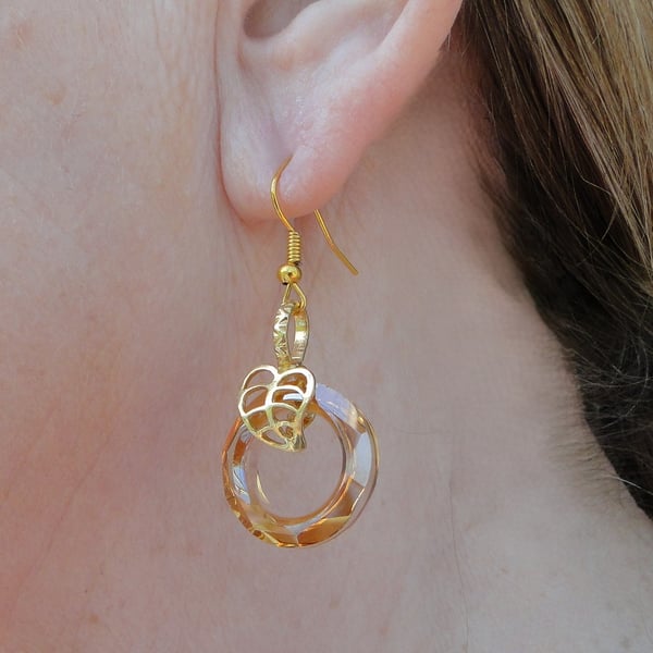 Golden Copper Crystal ring earrings Evening sparkle  rare  Christmas present