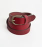 Burgundy Red Full Grain Leather Belt Brass Buckle Womens Belt 25mm 1 Inch - Image 6