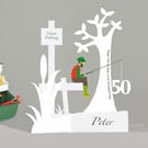 Personalised Fishing 3D Birthday card for a Dad, Husband, Son, Grandson, etc