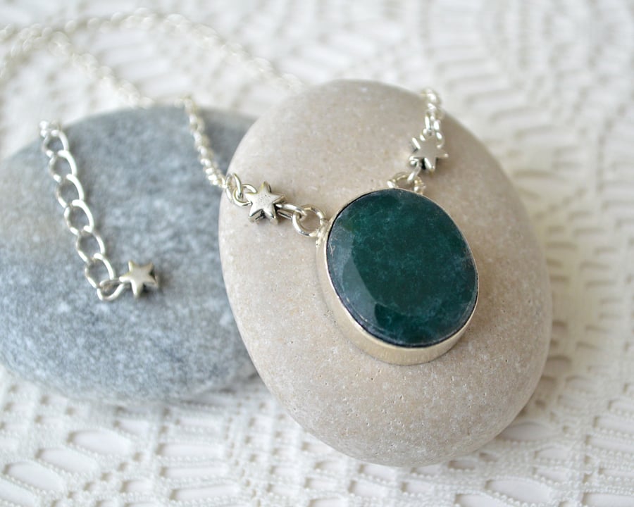 Raw Emerald and Silver Star Necklace