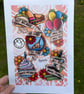 Blink 182 inspired Full Colour New School Tattoo Flash Print
