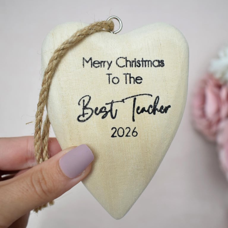 Merry Christmas Best Teacher 2026 Wooden Heart Christmas Ornament Teacher Gift