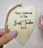 Merry Christmas Best Teacher 2026 Wooden Heart Christmas Ornament Teacher Gift