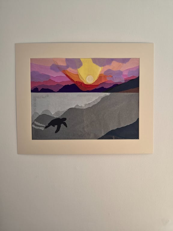 Original Paper Collage Seascape - Sunset Turtle
