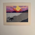 Original Paper Collage Seascape - Sunset Turtle