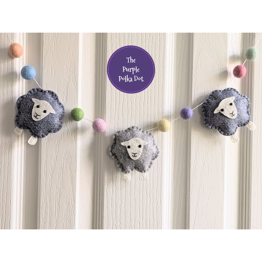 Felt spring Easter sheep garland - Folksy
