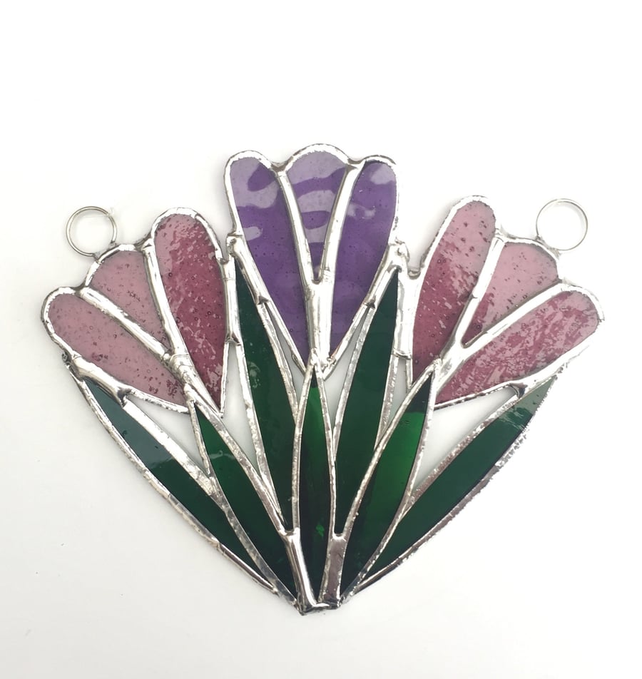 Stained Glass Crocus Suncatcher - Handmade Hanging Decoration - Mauve and Pink