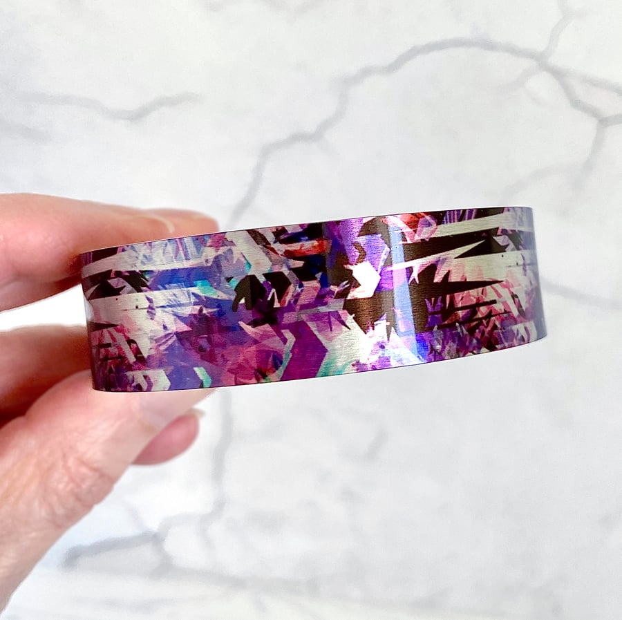 Cuff bracelet, abstract purple pink metal bangle. Perfectly imperfect. B613