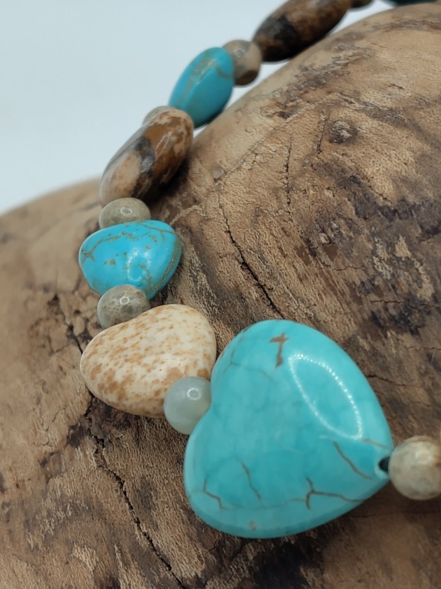 Calia 02 . Picture Jasper, Dyed Howlite, Aqua Terra Jasper Stone Bracelet