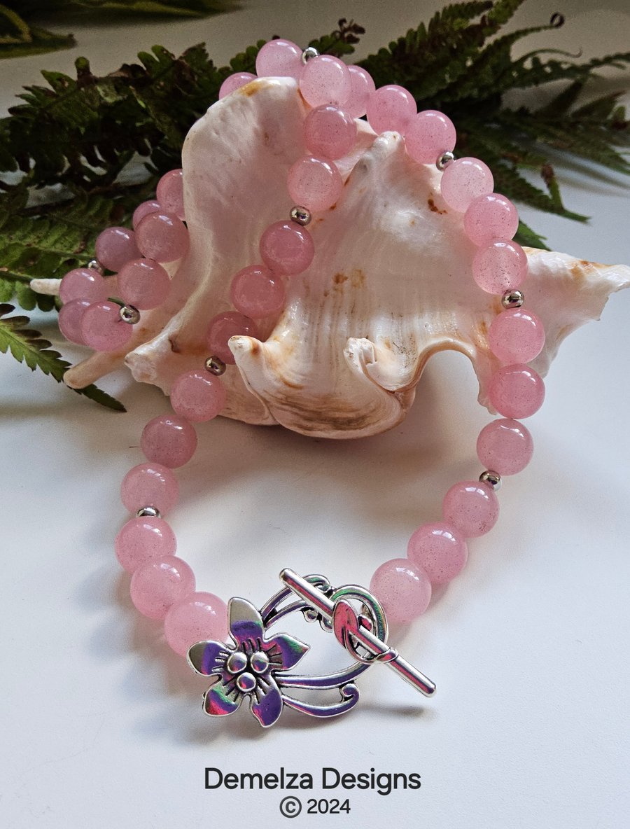 Pink Quartz Designer Silver Plated Necklace. ONE OFF