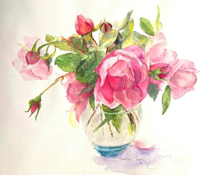 Hand crafted pure watercolour of Tea roses