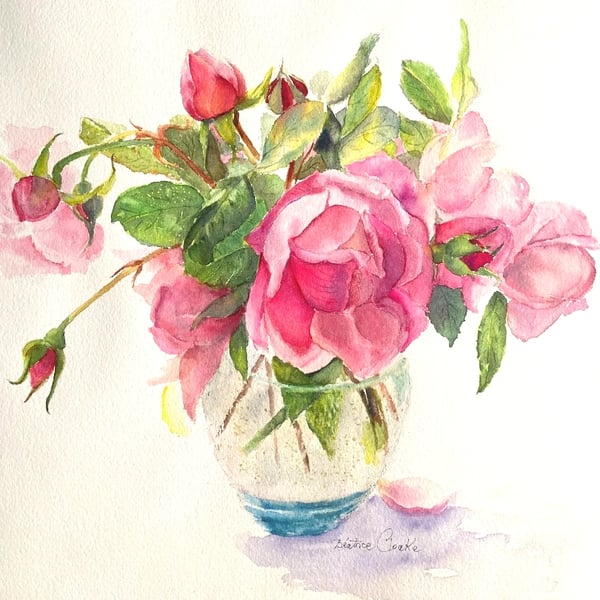 Hand crafted pure watercolour of Tea roses