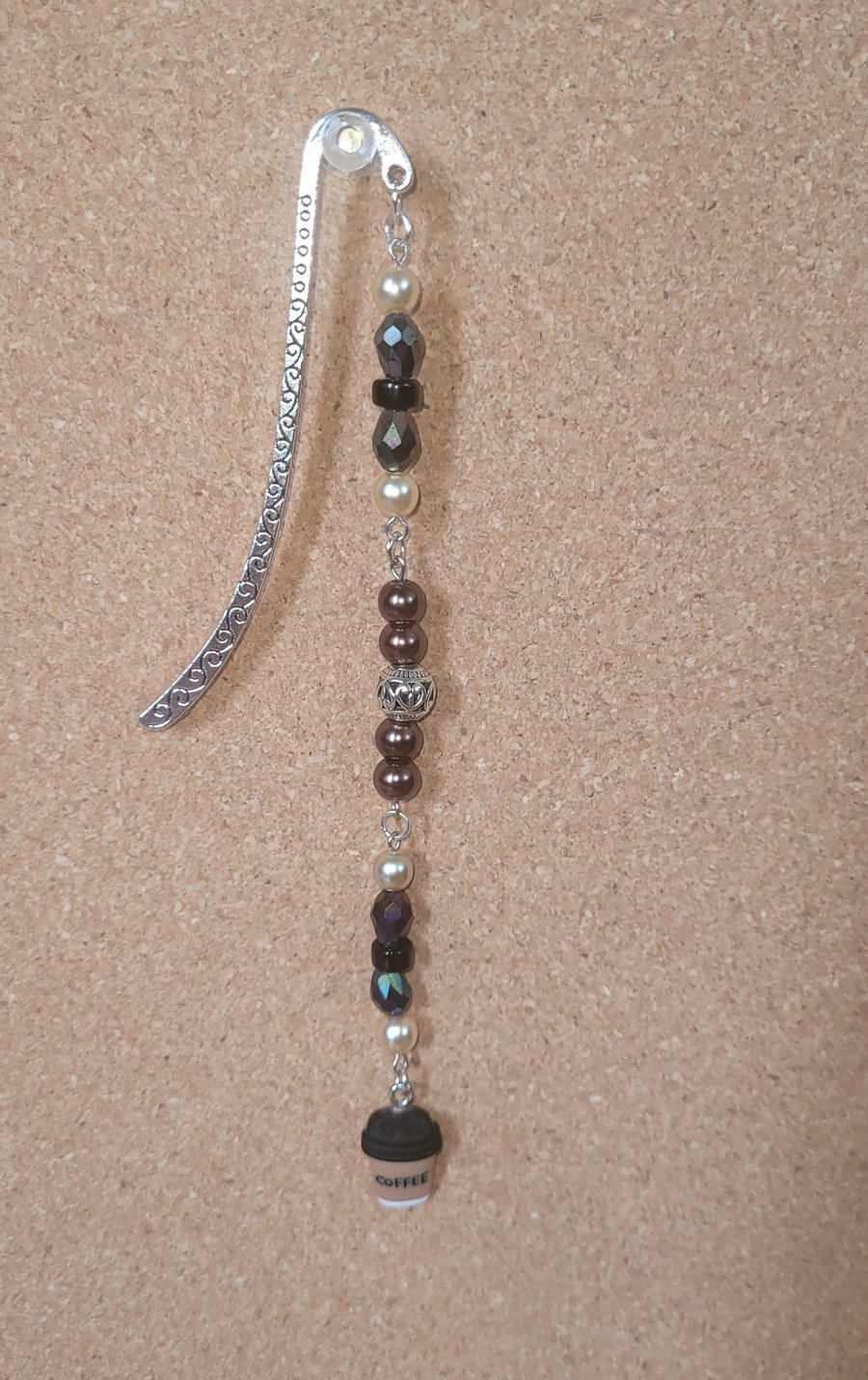 Beaded Metal Bookmark - Coffee Cup