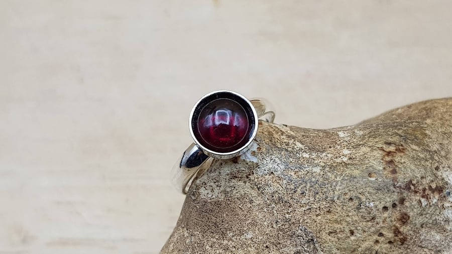 Adjustable Dark Red Garnet Ring. 925 sterling silver. January birthstone 