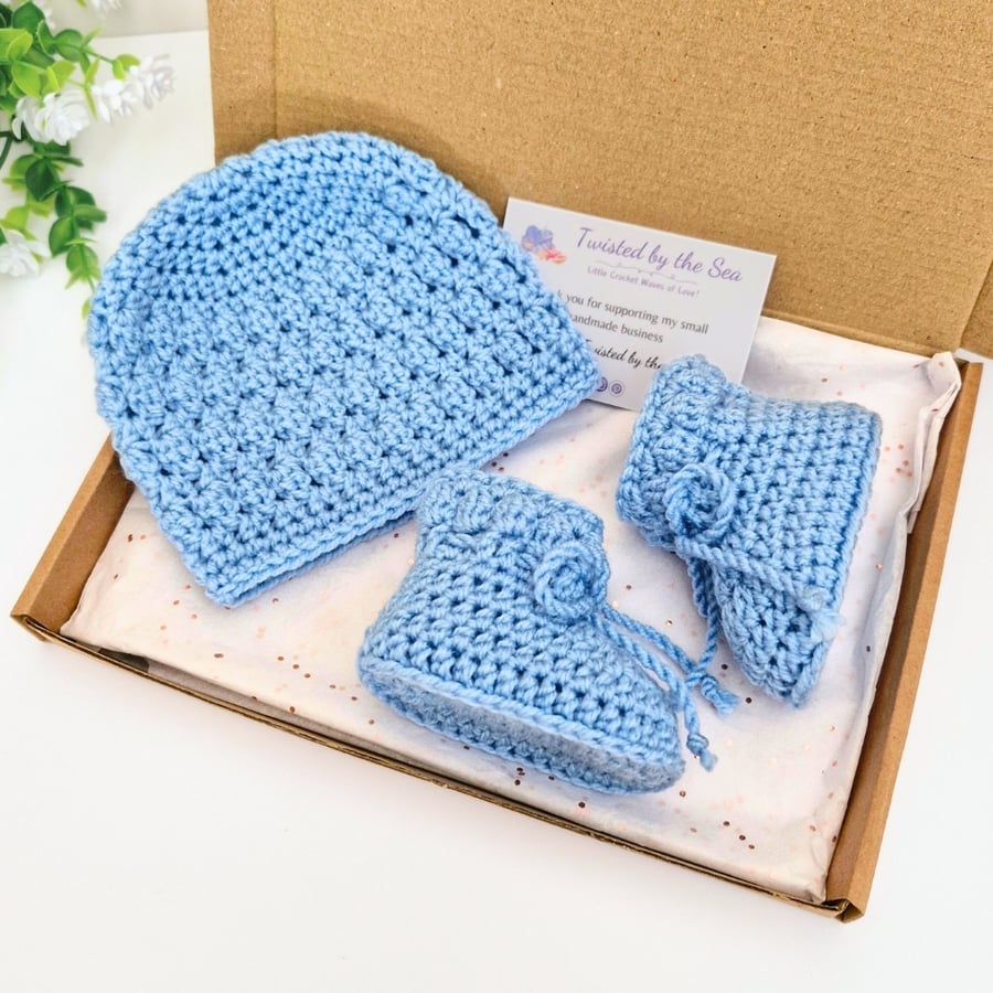 Crochet Baby Hat and Booties Set – New Baby Gift - Newborn to 6 Months