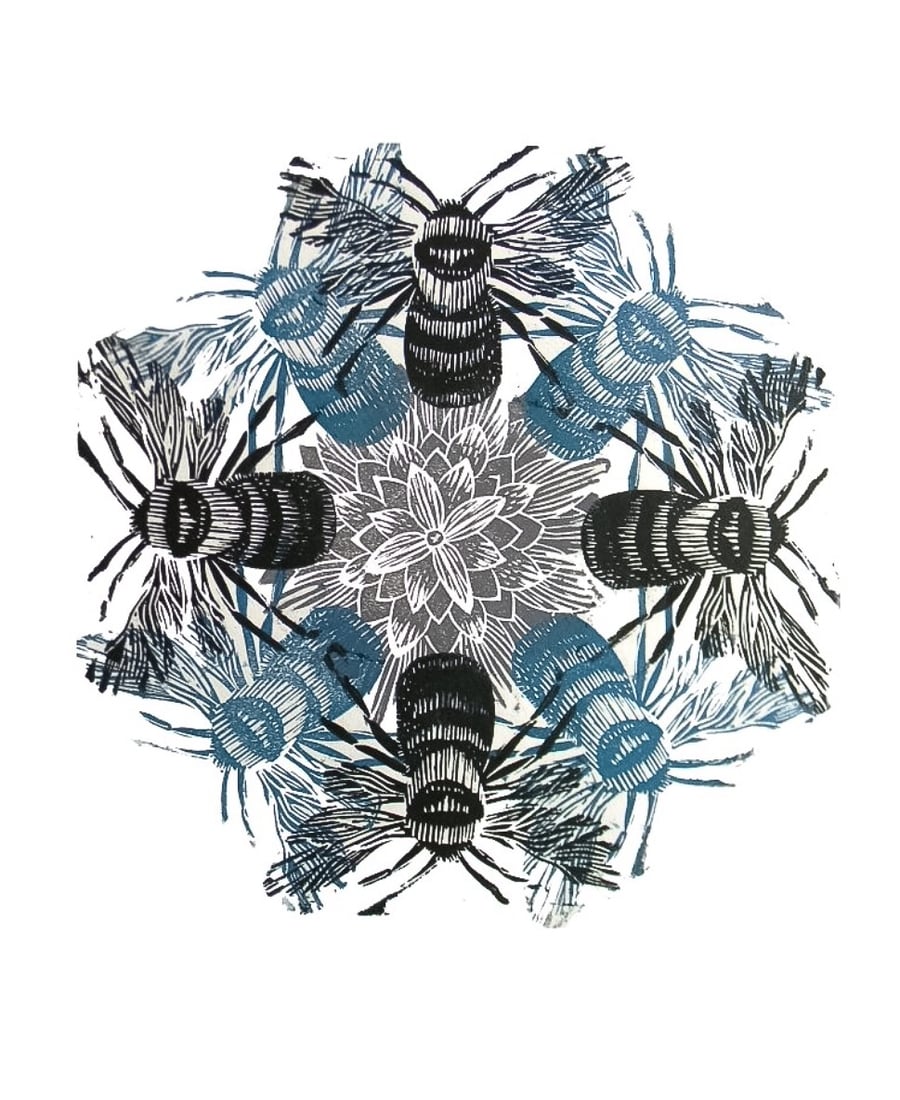 Circle of Bees Lino cut Print