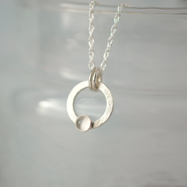 Silver Ring Pendant Necklace with Moonstone