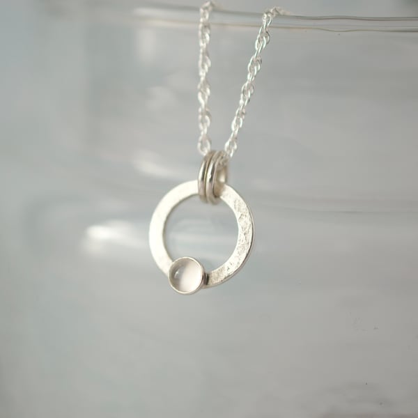 Silver Ring Pendant Necklace with Moonstone