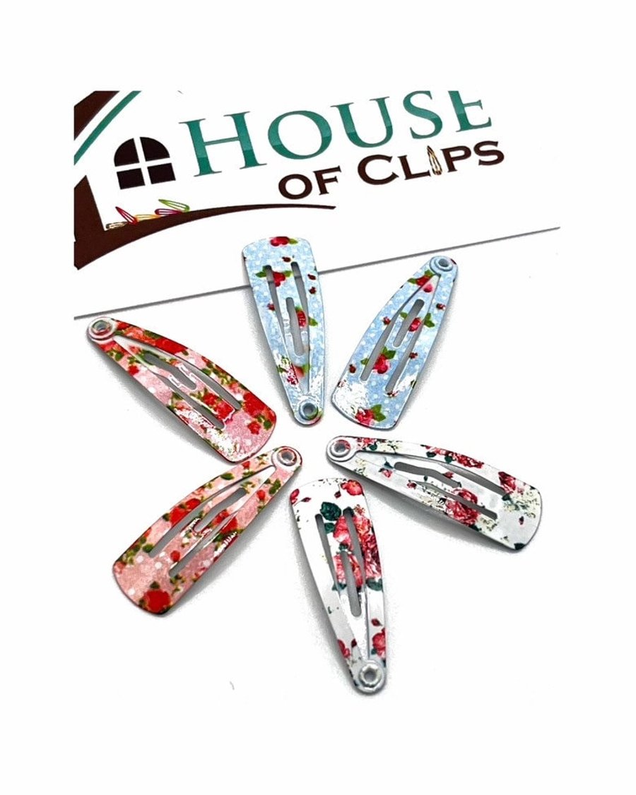 Baby Flower Hair Clips x6 - Small Flower Hair Clips - Cute Snap Clips - Flower S