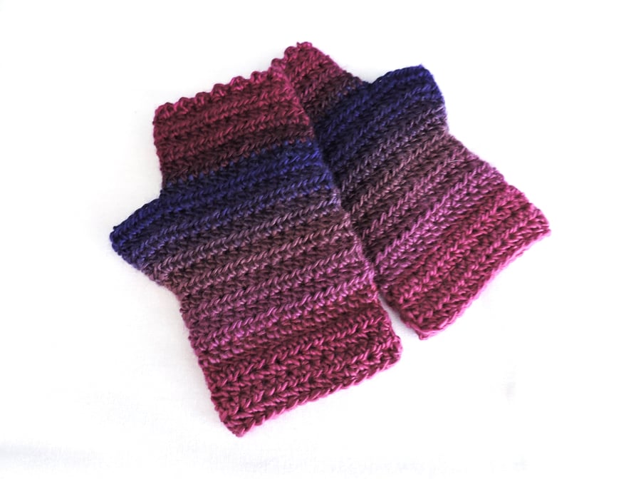 Crocheted Fingerless Mitts Grape Purple Pink