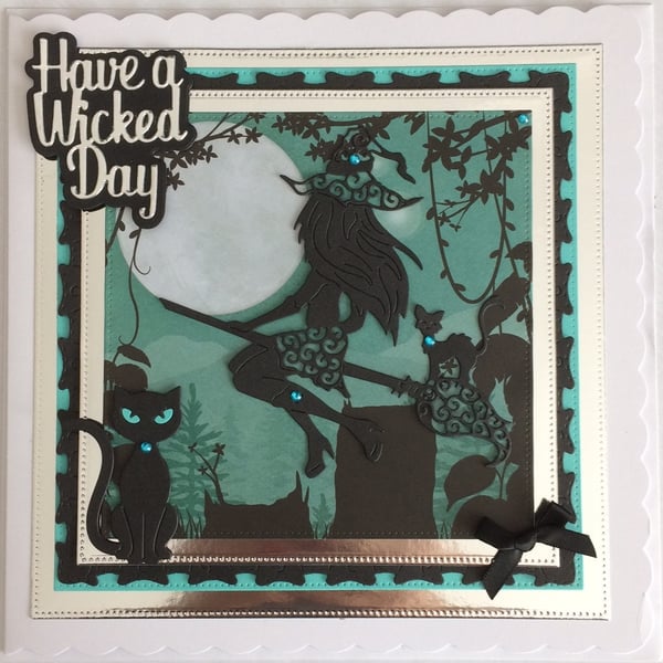 Witch Pagan Halloween Card Have a Wicked Day Birthday Sexy Witch Cats 1