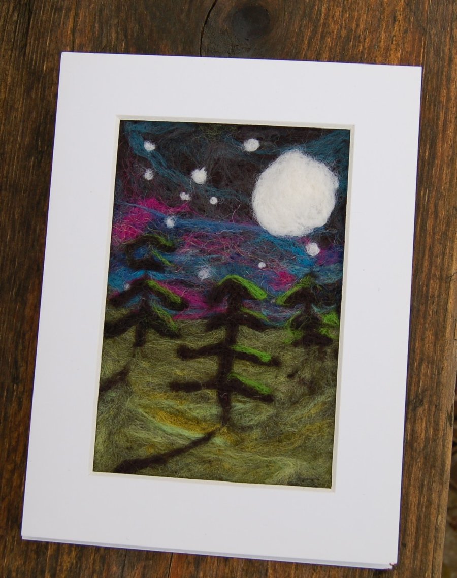 Needle felted picture - Northern Lights - Night sky - Aurora Borealis