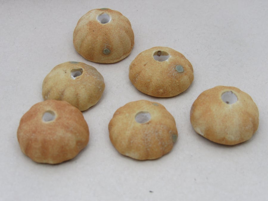 6 Small Old Gold Half-round Ceramic Flower Beads