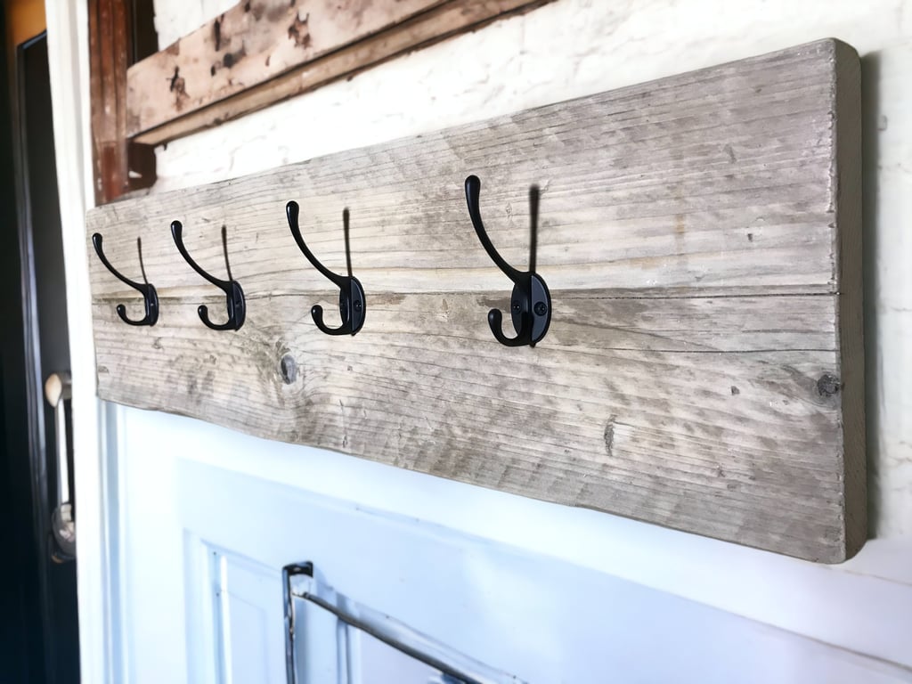 Wooden Coat Rack Wall Mounted Recycled Rustic Solid Wood THE DAVIS