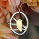 Recycled Silver Brass Textured Goldfinch Pendant Necklace