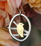 Recycled Silver Brass Textured Goldfinch Pendant Necklace - Image 1