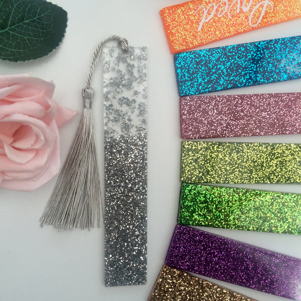 Personalised resin bookmark, resin glitter bookmark, resin bookmark gift