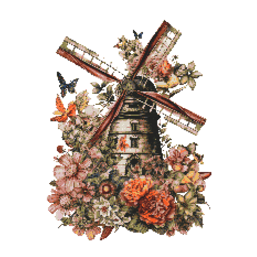 FLORAL WINDMILL - Cross Stitch Pattern - Cross Stitch Chart