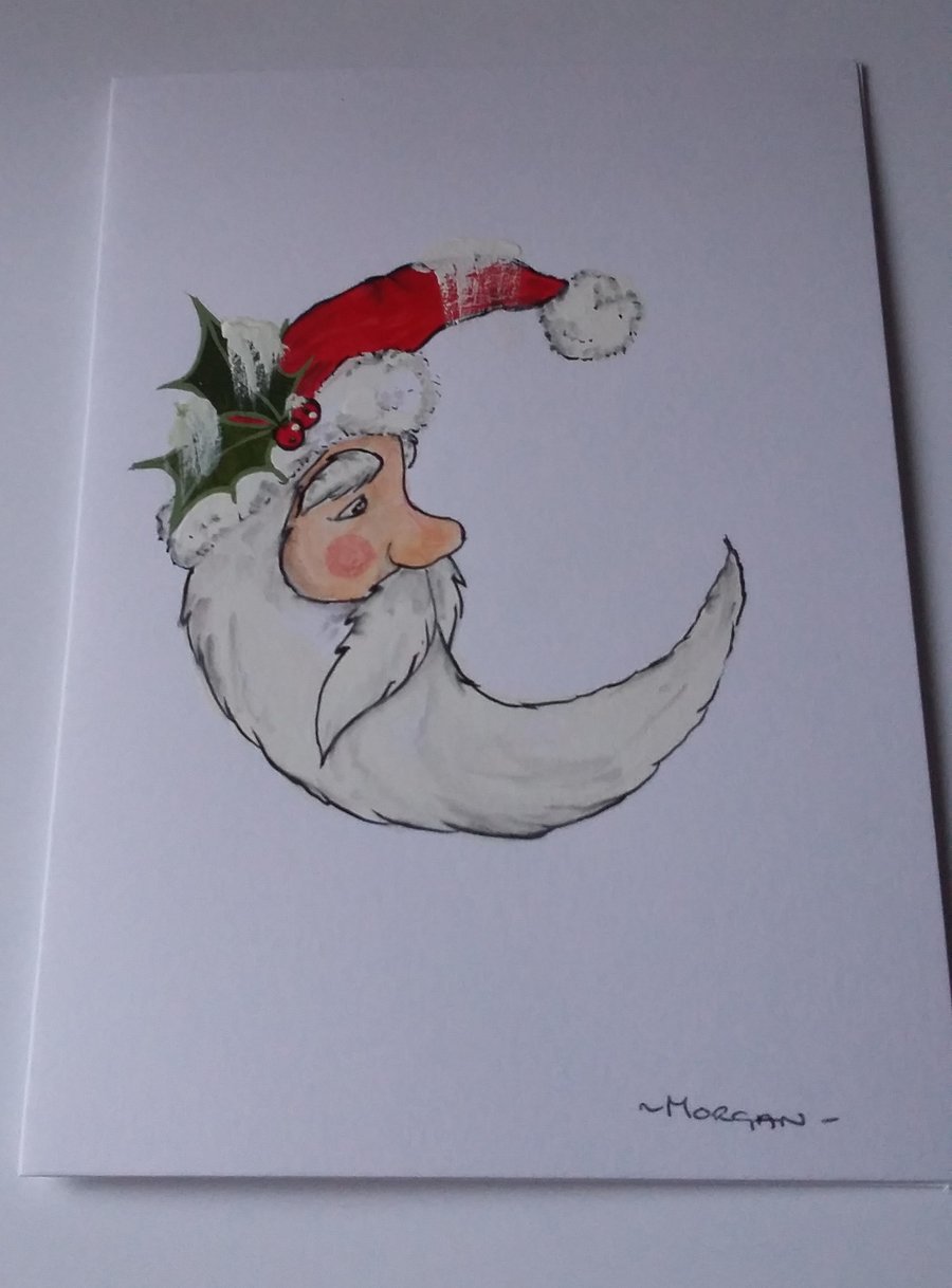 HAND PAINTED WATER COLOUR CARD  OF FATHER CHRISTMAS