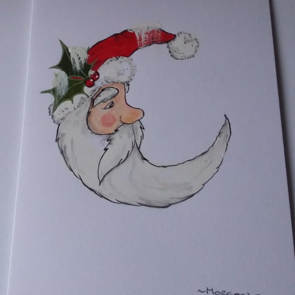 HAND PAINTED WATER COLOUR CARD  OF FATHER CHRISTMAS