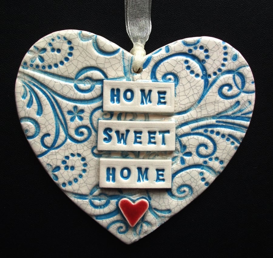Blue ceramic heart decoration Home Sweet Home