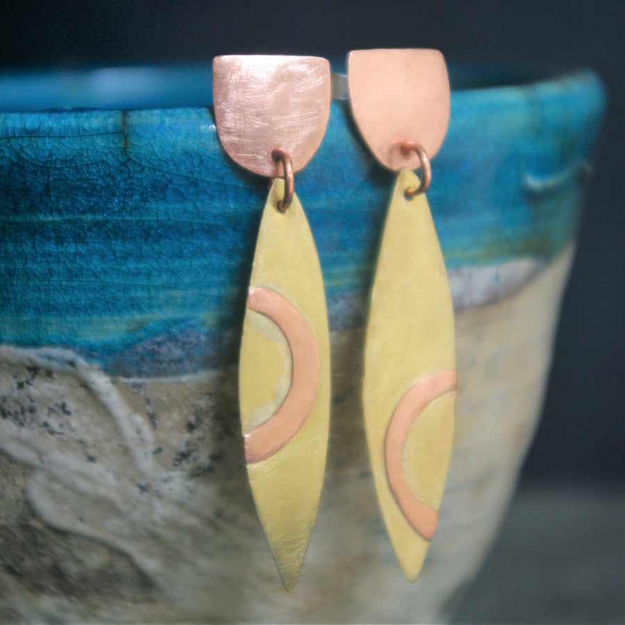 Copper and Brass  Geometric  Dangle Earrings