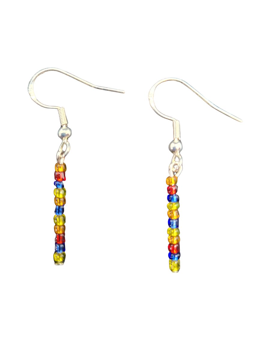 Red Yellow Blue Miyuki Seed Beads - 925 Sterling Silver Hooks