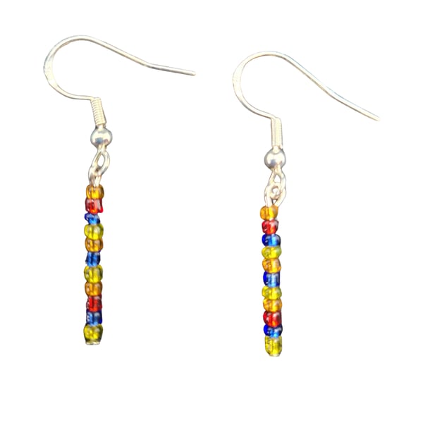 Red Yellow Blue Miyuki Seed Beads - 925 Sterling Silver Hooks