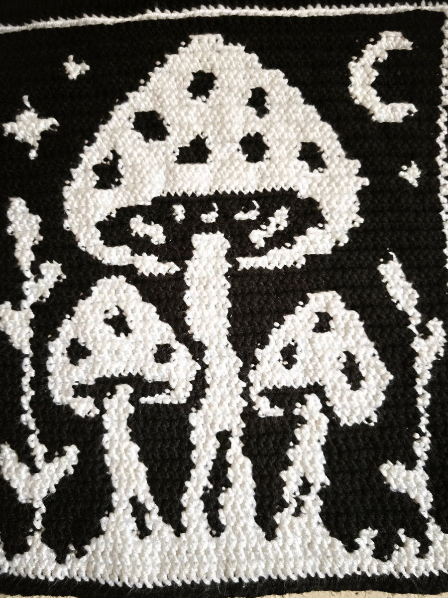 Image of Crochet tapestry wall hanging goth decor mushroom night forest
