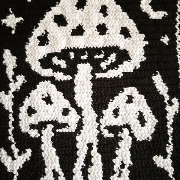 Crochet tapestry wall hanging goth decor mushroom night forest