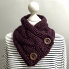 Hand Knitted Button up Scarf - Aubergine