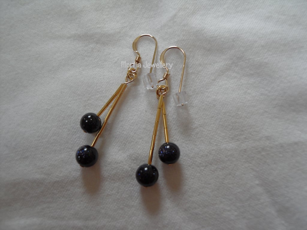 Blue Goldstone Dangle Earrings